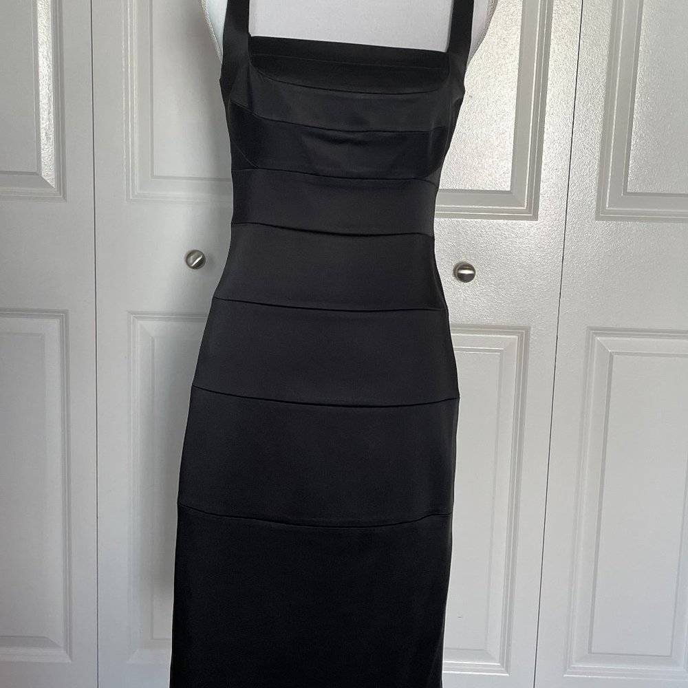 Dressy Black Satin Fitted Dress